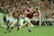 5 September 1993; A Glaway player loses a boot while getting to maintain possession. All-Ireland Minor Hurling Championship FinalKilkenny v Galway, Croke Park, Dublin. Picture credit: Ray McManus / SPORTSFILE