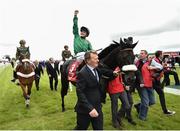 25 June 2016; Pat Smullen celebrates winning the Dubai Duty Free Irish Derby on Harzand at the Curragh Racecourse in the Curragh, Co. Kildare. Photo by Cody Glenn/Sportsfile