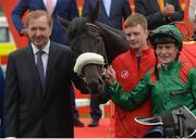 25 June 2016; Pat Smullen and trainer Dermot Weld with Harzand in the winner's enclosure after the Dubai Duty Free Irish Derby at the Curragh Racecourse in the Curragh, Co. Kildare. Photo by Cody Glenn/Sportsfile