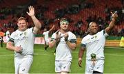 25 June 2016; South Africa players, from left, Steven Kitshoff, Jaco Kriel and Bongi Mbonambi after the Castle Lager Incoming Series 3rd Test between South Africa and Ireland at the Nelson Mandela Bay Stadium in Port Elizabeth, South Africa. Photo by Brendan Moran/Sportsfile