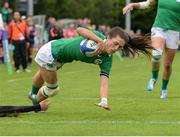 25 June 2016; Amee Leigh Murphy Crowe of Ireland scores her side's first try of the match during the World Rugby Women's Sevens Olympic Repechage Pool C match between Ireland and China at UCD Sports Centre in Belfield, Dublin. Photo by Seb Daly/Sportsfile