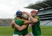 25 June 2016; Meath's, from left, Stephen Morris, Damian Healy and Seán Quigley celebrate after the Christy Ring Cup Final Replay between Antrim and Meath at Croke Park in Dublin. Photo by Piaras Ó Mídheach/Sportsfile