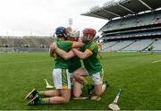 25 June 2016; Meath's, from left, Stephen Morris, Damian Healy and Seán Quigley celebrate after the Christy Ring Cup Final Replay between Antrim and Meath at Croke Park in Dublin. Photo by Piaras Ó Mídheach/Sportsfile