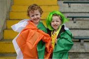 25 June 2016; Fermanagh supporters Finóg McCrystal, aged 6, along with his sister Ciara McCrystal, aged 5, before their GAA Football All-Ireland Senior Championship Round 1B match with Wexford at Innovate Wexford Park in Wexford. Photo by Diarmuid Greene/Sportsfile