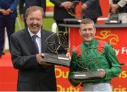 25 June 2016; Trainer Dermot Weld and Jockey Pat Smullen after winning the Dubai Duty Free Irish Derby on Harzand at the Curragh Racecourse in the Curragh, Co. Kildare. Photo by Cody Glenn/Sportsfile