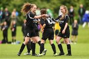 26 June 2016; Alannah McEvoy of Metropolitan Girls League, centre, celebrates with team-mates Shauna Martin, left, and Kate Burdis, after scoring her side's first goal against Galway and District League in their FAI U16 Gaynor Cup Final at University of Limerick in Limerick. Photo by Diarmuid Greene/Sportsfile