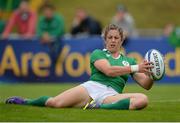 25 June 2016; Alison Miller of Ireland scores her side's sixth try of the match during the World Rugby Women's Sevens Olympic Repechage Quarter Final match between Ireland and Tunisia at UCD Sports Centre in Belfield, Dublin. Photo by Seb Daly/Sportsfile