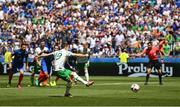 26 June 2016; Robbie Brady of Republic of Ireland scores his side's first goal of the game from the penalty spot during the UEFA Euro 2016 Round of 16 match between France and Republic of Ireland at Stade des Lumieres in Lyon, France. Photo by Stephen McCarthy/Sportsfile