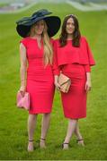 26 June 2016; Twins Rachel and Rebecca Dore, from Summerhill, Co Meath, arrive at the Curragh Racecourse in the Curragh, Co. Kildare. Photo by Cody Glenn/Sportsfile