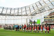 4 August 2010; The two teams of Manchester United and Airtricity League XI  line up before the start of the game. Friendly Match, Airtricity League XI v Manchester United, Aviva Stadium, Lansdowne Road, Dublin. Picture credit: David Maher / SPORTSFILE