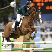6 August 2010; Billy Twomey, Ireland, competing on Tinka'S Serenade, during the Meydan FEI Nations Cup - Failte Ireland Dublin Horse Show 2010. RDS, Ballsbridge, Dublin. Picture credit: Stephen McCarthy / SPORTSFILE