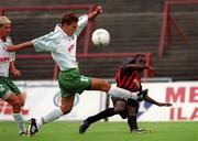 11 July 2001; Mark Rutherford of Bohemians in action against Andrei Kalimullin FC Levadia Maardu during the UEFA Champions League First Qualifying Round First Leg match between Bohemians and FC Levadia Maardu at Dalymount Park in Dublin. Photo by Brian Lawless/Sportsfile