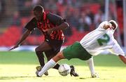 11 July 2001; Mark Rutherford of Bohemians in action against Juri Leitan of FC Levadia Maardu during the UEFA Champions League First Qualifying Round First Leg match between Bohemians and FC Levadia Maardu at Dalymount Park in Dublin. Photo by Damien Eagers/Sportsfile