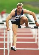 29 June 2001; Peter Coghlan of Crusaders AC competing in the men's 110m hurdles during the Dublin International Athletics meet at Morton Stadium in Santry, Dublin. Photo by Ray McManus/Sportsfile