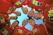 13 July 2001; Irish members of the British and Irish Lions squad, clockwise from bottom left, Brian O'Driscoll, Ronan O'Gara, Tyrone Howe, Rob Henderson, Malcolm O'Kelly, Keith Wood, David Wallace and Jeremy Davidson on Manly Beach in Sydney, Australia. Photo by Matt Browne/Sportsfile
