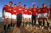 13 July 2001; Irish members of the British and Irish Lions squad, from left, from left, Ronan O'Gara, Brian O'Driscoll,  Jeremy Davidson, David Wallace, Keith Wood, Malcolm O'Kelly, Rob Henderson and Tyrone Howe on Manly Beach in Sydney, Australia. Photo by Matt Browne/Sportsfile
