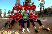 13 July 2001; Irish members of the British and Irish Lions squad on Manly Beach in Sydney, Australia, back row from left, Ronan O'Gara, Rob Henderson, David Wallace, Keith Wood and Tyrone Howe with front, from left, Brian O'Driscoll, Jeremy Davidson, baggage manager Pat O'Keeffe, team manager Donal Lenihan, administrative assistant Joan Moore and Malcolm O'Kelly. Photo by Matt Browne/Sportsfile
