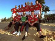 13 July 2001; Irish members of the British and Irish Lions squad  on Manly Beach in Sydney, Australia, back row, from left, Brian O'Driscoll, Ronan O'Gara, Rob Henderson, David Wallace, Keith Wood and Tyrone Howe with, front from left, Jeremy Davidson, team manager Donal Lenihan and Malcolm O'Kelly. Photo by Matt Browne/Sportsfile