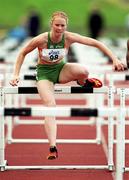 29 June 2001; Derval O'Rourke of Ireland competing in the women's 100m hurdles during the Dublin International Athletics meet at Morton Stadium in Santry, Dublin. Photo by Ray McManus/Sportsfile