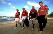 13 July 2001; Irish members of the British and Irish Lions squad, from left, Brian O'Driscoll, Rob Henderson, Keith Wood and Ronan O'Gara on Manly Beach in Sydney, Australia. Photo by Matt Browne/Sportsfile