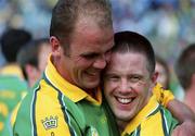 15 July 2001; John McDermott, left and Mark O'Reilly of Meath celebrate after the Bank of Ireland Leinster Senior Football Championship Final match between Dublin and Meath in Croke Park, Dublin. Photo by Damien Eagers/Sportsfile