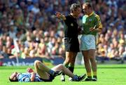 15 July 2001; Referee, Michael Curley speaks to John McDermott of Meath after a tackle on Darren Homan of Dublin during the Bank of Ireland Leinster Senior Football Championship Final match between Dublin and Meath in Croke Park, Dublin. Photo by Damien Eagers/Sportsfile