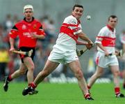 15 July 2001; Ronan McCluskey of Derry during the Guinness Ulster Senior Hurling Championship Final match between Derry and Down at Casement Park in Belfast. Photo by Aoife Rice/Sportsfile