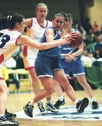 25 January 1998; Caitriona O'Keeffe of Opennet Naomh Mhuire in action against Trish Nolan of Snowcream Waterford Wildcats during the Sprite Women's Senior National Cup Final between Snowcream Waterford Wildcats and Opennet Naomh Mhuire at the National Basketball Arena in Tallaght, Dublin. Photo by Brendan Moran/Sportsfile
