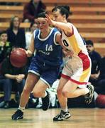 25 January 1998; Caitriona O'Keeffe of Opennet Naomh Mhuire in action against Michelle Maguire of Snowcream Waterford Wildcats during the Sprite Women's Senior National Cup Final between Snowcream Waterford Wildcats and Opennet Naomh Mhuire at the National Basketball Arena in Tallaght, Dublin. Photo by Brendan Moran/Sportsfile