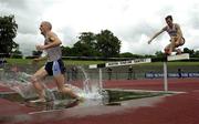 21 July 2001; Cormac Smyth of Dundrum South Dublin AC leads Patrick Davoren of Phoenix AC on his way to winning the men's 3000m steeplechase final on Day One of the AAI National Track and Field Championships of Ireland at Morton Stadium in Santry, Dublin. Photo by Brendan Moran/Sportsfile