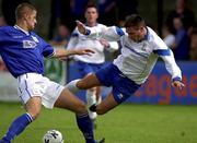 21 July 2001; David Hughes of Cardiff City in action against Adrian Carberry of Athlone Town during the pre-season friendly match between Athlone Town v Cardiff City at St Mel's Park in Athline, Westmeath. Photo by David Maher/Sportsfile