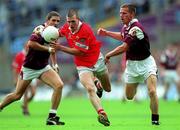 22 July 2001; Brendan Jer O'Sullivan of Cork in action against Seán Óg De Paor of Galway during the Bank of Ireland All-Ireland Senior Football Championship Qualifier Round 4 match between Galway and Cork at Croke Park in Dublin. Photo by Brendan Moran/Sportsfile