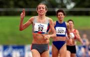 22 July 2001; Aoife Byrne of Dundrum South Dublin AC celebrates winning the women's 800m final on Day Two of the AAI National Track and Field Championships of Ireland at Morton Stadium in Santry, Dublin. Photo by David Maher/Sportsfile