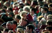 21 July 2001; A young Westmeath football fan sleeps on her father's shoulders during the Bank of Ireland All-Ireland Senior Football Championship Qualifier Round 4 match between Mayo and Westmeath at Dr. Hyde Park in Roscommon. Photo by Damien Eagers/Sportsfile