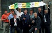 21 July 2001; Former Republic of Ireland internationals, from left, John Aldridge, Andy Townsend, Frank Stapleton, Tony Cascarino, Kevin Moran, Kevin Sheedy, Paul McGrath and Packie Bonner with Assistant MD Guinness Ireland Clive Brownlee, right, during a Republic of Ireland Italia 90 squad reunion in the Guinness Storehouse in Dublin. Photo by David Maher/Sportsfile