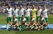 26 June 2016; Republic of Ireland team, from left to right, Shane Duffy, Richard Keogh, Daryl Murphy, Stephen Ward, Darren Randolph, James McCarthy, James McClean. Front row left to right, Robbie Brady, Seamus Coleman, Shane Long and Jeff Hendrick ahead of the UEFA Euro 2016 Round of 16 match between France and Republic of Ireland at Stade des Lumieres in Lyon, France. Photo by David Maher/Sportsfile