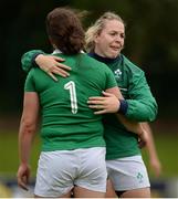 25 June 2016; Audrey O'Flynn, left, of Ireland is consoled by teammate Niamh Briggs following their side's defeat during the World Rugby Women's Sevens Olympic Repechage Semi Final match between Russia and Ireland at UCD Sports Centre in Belfield, Dublin. Photo by Seb Daly/Sportsfile