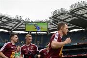 26 June 2016; Westmeath players break away from the pre-match team photograph as the France v Republic of Ireland UEFA Euro 2016 Round of 16 game is shown on the big screen prior to the Leinster GAA Football Senior Championship Semi-Final match between Kildare and Westmeath at Croke Park in Dublin. Photo by Piaras Ó Mídheach/Sportsfile