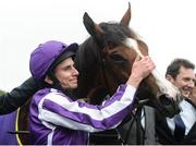 26 June 2016; Ryan Moore with Minding in the winner's enclosure after winning the Sea The Stars Pretty Polly Stakes at the Curragh Racecourse in the Curragh, Co. Kildare. Photo by Cody Glenn/Sportsfile