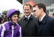26 June 2016; Jockey Ryan Moore in conversation with trainer Aidan O'Brien after winning the Sea The Stars Pretty Polly Stakes on Minding at the Curragh Racecourse in the Curragh, Co. Kildare. Photo by Cody Glenn/Sportsfile