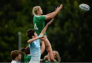 26 June 2016; Megan Williams of Ireland wins a line out ahead of Baizat Khamidova of Russia during the World Rugby Women's Sevens Olympic Repechage Semi Final match between Russia and Ireland at UCD Sports Centre in Belfield, Dublin. Photo by Seb Daly/Sportsfile