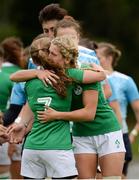 26 June 2016; Nicole Cronin, left, of Ireland is consoled by teammate Megan Williams following their side's defeat during the World Rugby Women's Sevens Olympic Repechage Semi Final match between Russia and Ireland at UCD Sports Centre in Belfield, Dublin. Photo by Seb Daly/Sportsfile