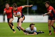 26 June 2016; Patricia Garcia of Spain evades the tackle of Nigora Numatova of Kazakhstan during the World Rugby Women's Sevens Olympic Repechage Semi Final match between Kazakhstan and Spain at UCD Sports Centre in Belfield, Dublin. Photo by Seb Daly/Sportsfile
