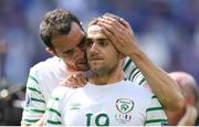 26 June 2016; John O'Shea, left, and Robbie Brady of Republic of Ireland following the UEFA Euro 2016 Round of 16 match between France and Republic of Ireland at Stade des Lumieres in Lyon, France. Photo by Stephen McCarthy/Sportsfile