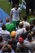 26 June 2016; Shane Duffy of Republic of Ireland leaves the pitch after being sent of in the UEFA Euro 2016 Round of 16 match between France and Republic of Ireland at Stade des Lumieres in Lyon, France. Photo by Sportsfile