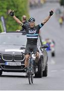 26 June 2016; Nicholas Roche of Team Sky Procycling celebrates as he crosses the finish line to take victory in the Elite Men's event at the National Road Race Championships in Kilcullen, Co Kildare. Photo by Stephen McMahon / Sportsfile