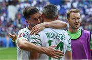 26 June 2016; Shane Long and Jon Walters of Republic of Ireland console each other after defeat in the UEFA Euro 2016 Round of 16 match between France and Republic of Ireland at Stade des Lumieres in Lyon, France. Photo by David Maher/Sportsfile