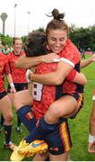 26 June 2016; Amaia Erbina, left, and Maria Casado of Spain celebrate their team's victory following the World Rugby Women's Sevens Olympic Repechage Championship Final match between Russia and Spain at UCD Sports Centre in Belfield, Dublin. Photo by Seb Daly/Sportsfile
