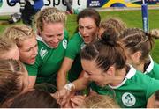 26 June 2016; Ireland players make a huddle following their victory in the World Rugby Women's Sevens Olympic Repechage Championship Bronze Medal match between Ireland and Kazakhstan at UCD Sports Centre in Belfield, Dublin. Photo by Seb Daly/Sportsfile