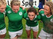 26 June 2016; Ireland captain Lucy Mulhall, centre, talks to her players following their victory in the World Rugby Women's Sevens Olympic Repechage Championship Bronze Medal match between Ireland and Kazakhstan at UCD Sports Centre in Belfield, Dublin. Photo by Seb Daly/Sportsfile